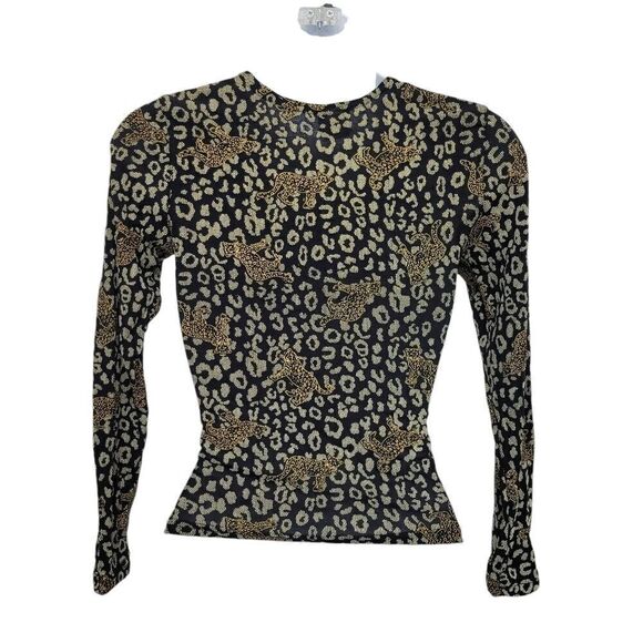 2/$20 Y2K Diamonds USA Black & Gold Cougar Pattern Top Blouse Size: M - Picture 8 of 8